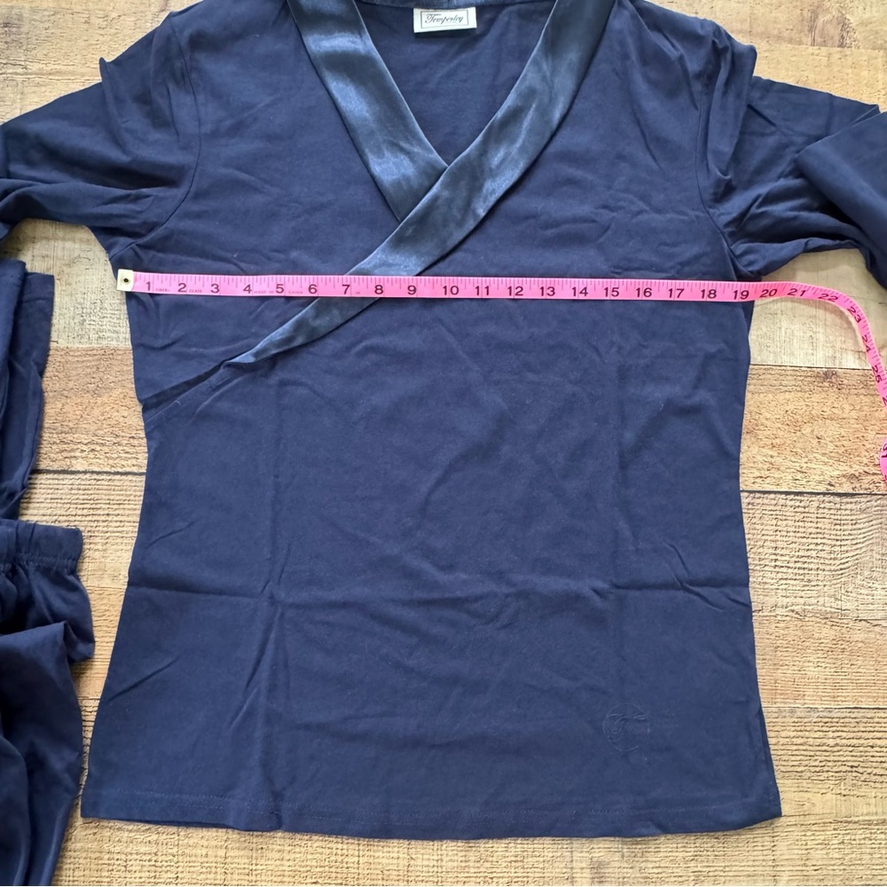 Temperley London 2 Piece Navy Blue Pajama Set with Satin Trim - Picture 3 of 7